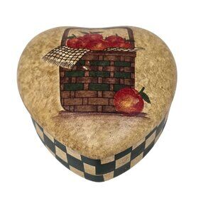 Vintage Heart-Shaped Ceramic Trinket Box Apples Basket Country Chic Home Decor